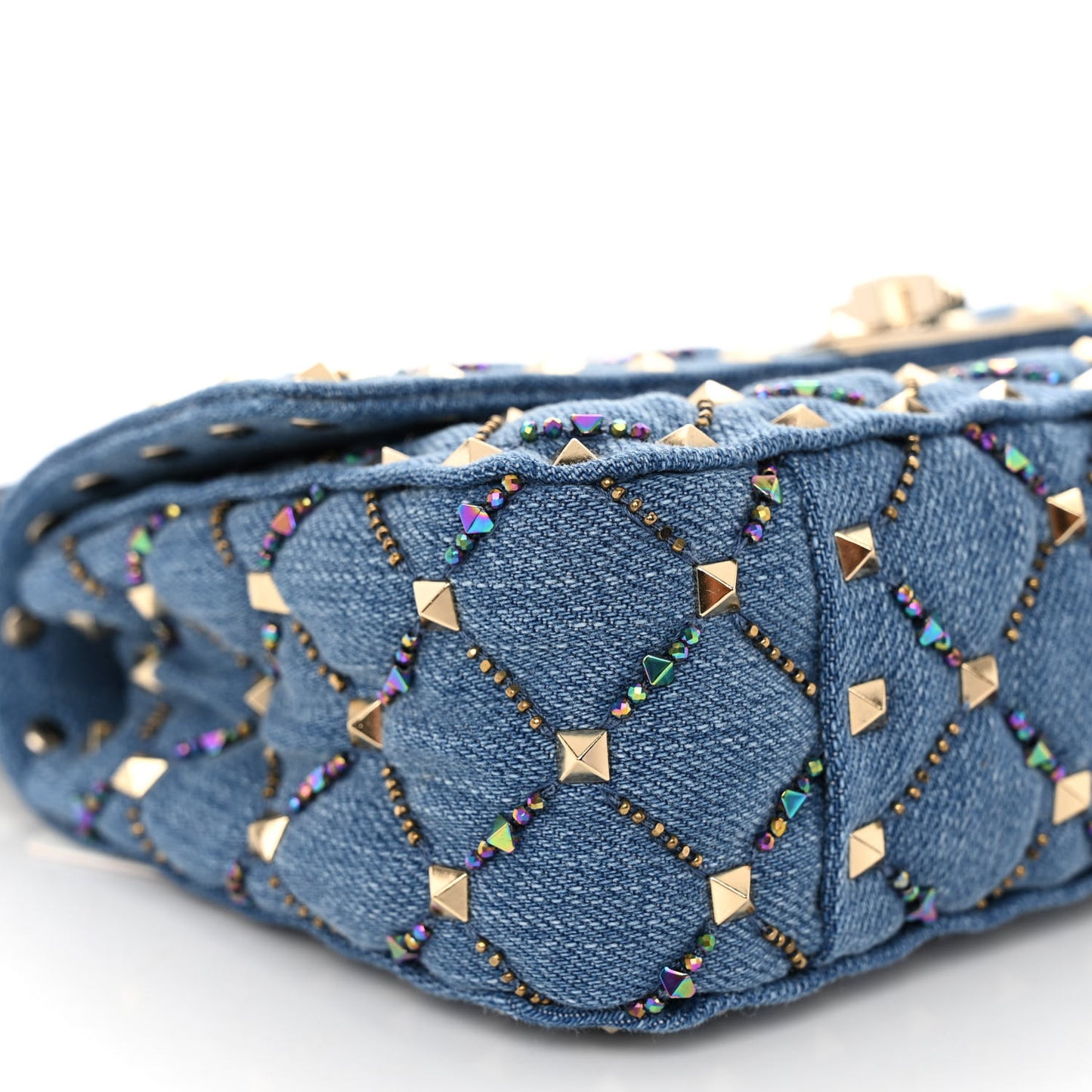 Denim Small Rockstud Jewel Spike Shoulder Bag Blue