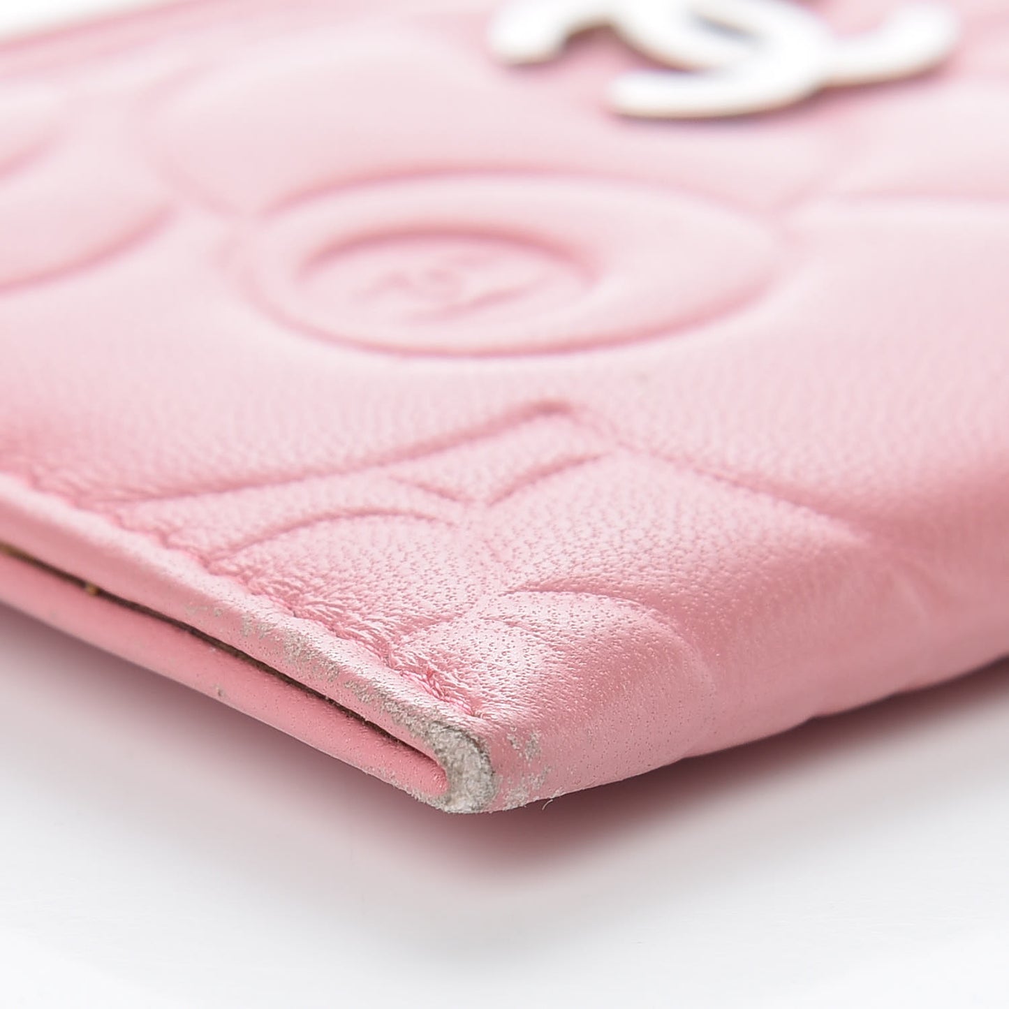 Lambskin Camellia Embossed Card Holder Pink