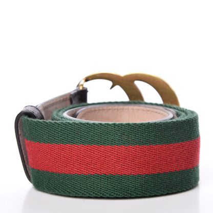Gucci Nylon Textured Calfskin Double G Web 40mm Belt 85 34 Green Red Dark Cocoa 2 of 8