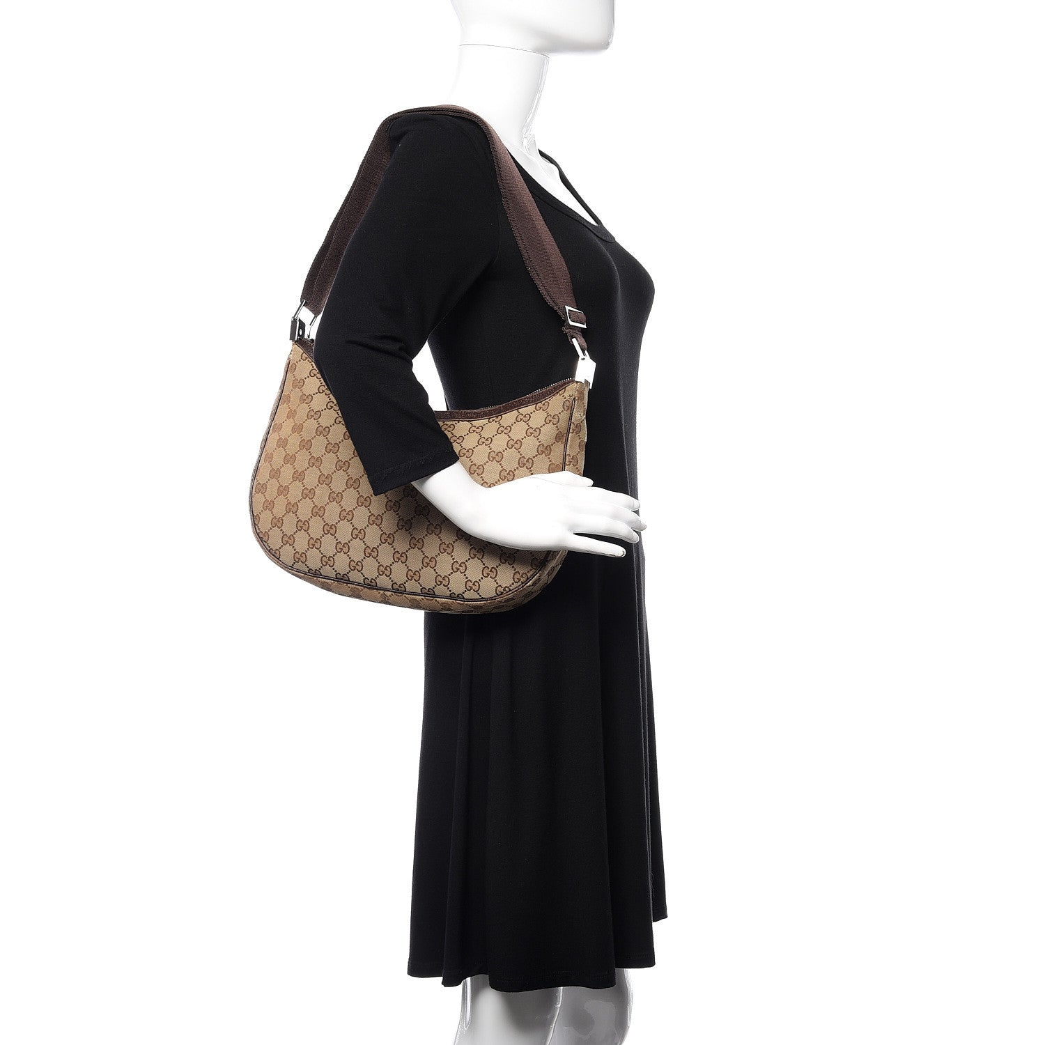Gucci Monogram Medium Half Moon Hobo Dark Brown 2 of 13
