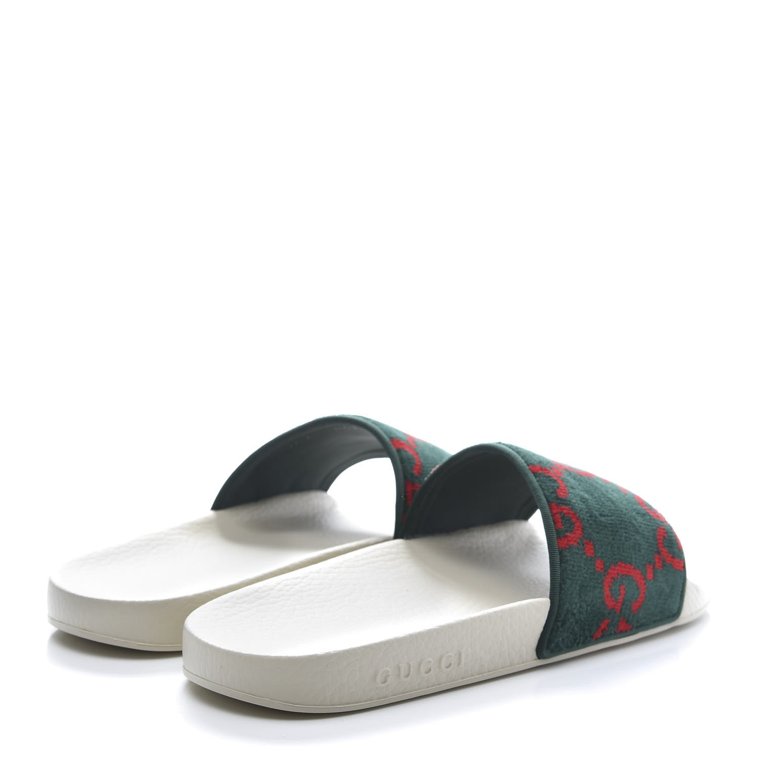 Gucci Velvet GG Monogram Slide Sandals 41 Green Red 4 of 9