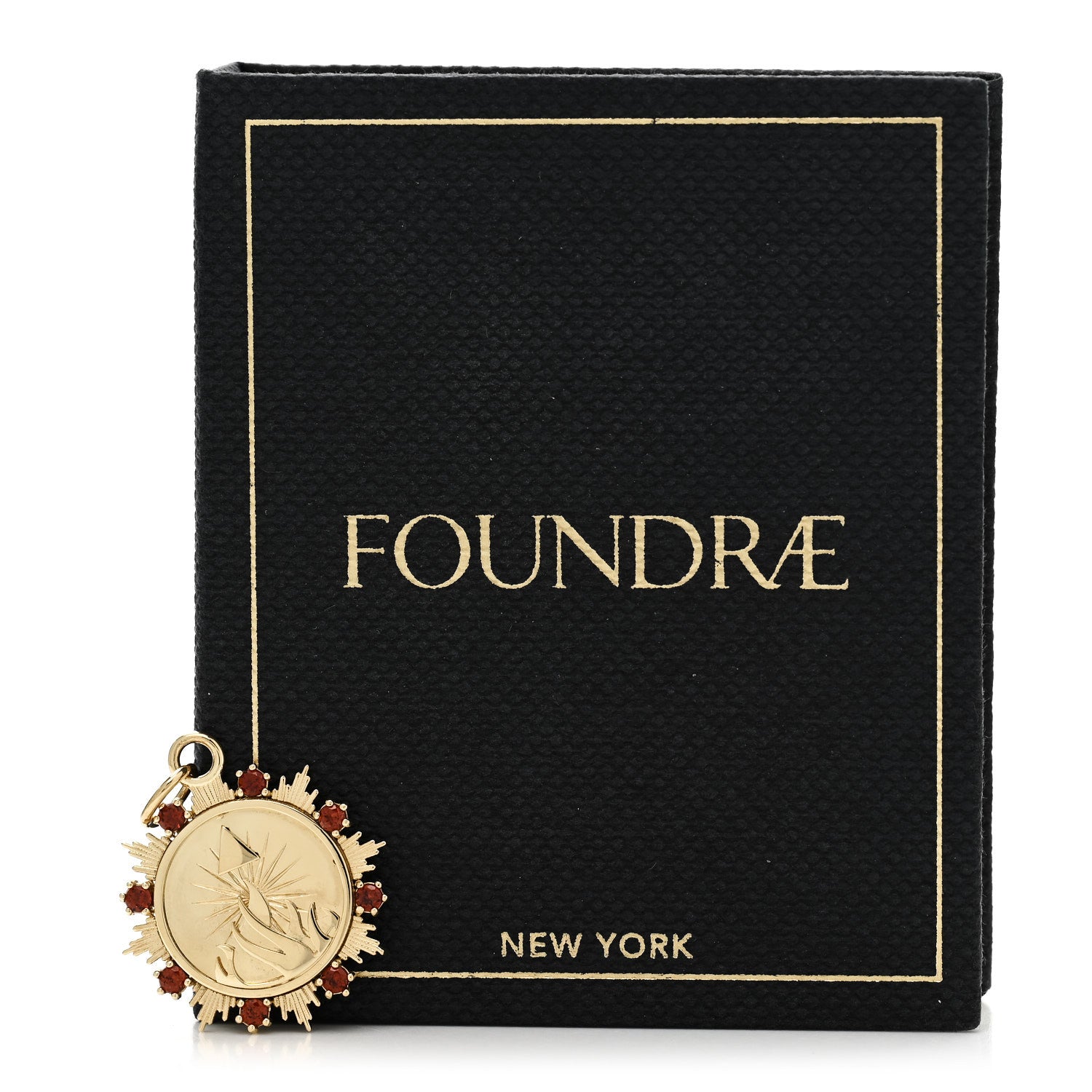 Foundrae 18K Yellow Gold Garnet Fire Astrology Medallion Pendant 5 of 5