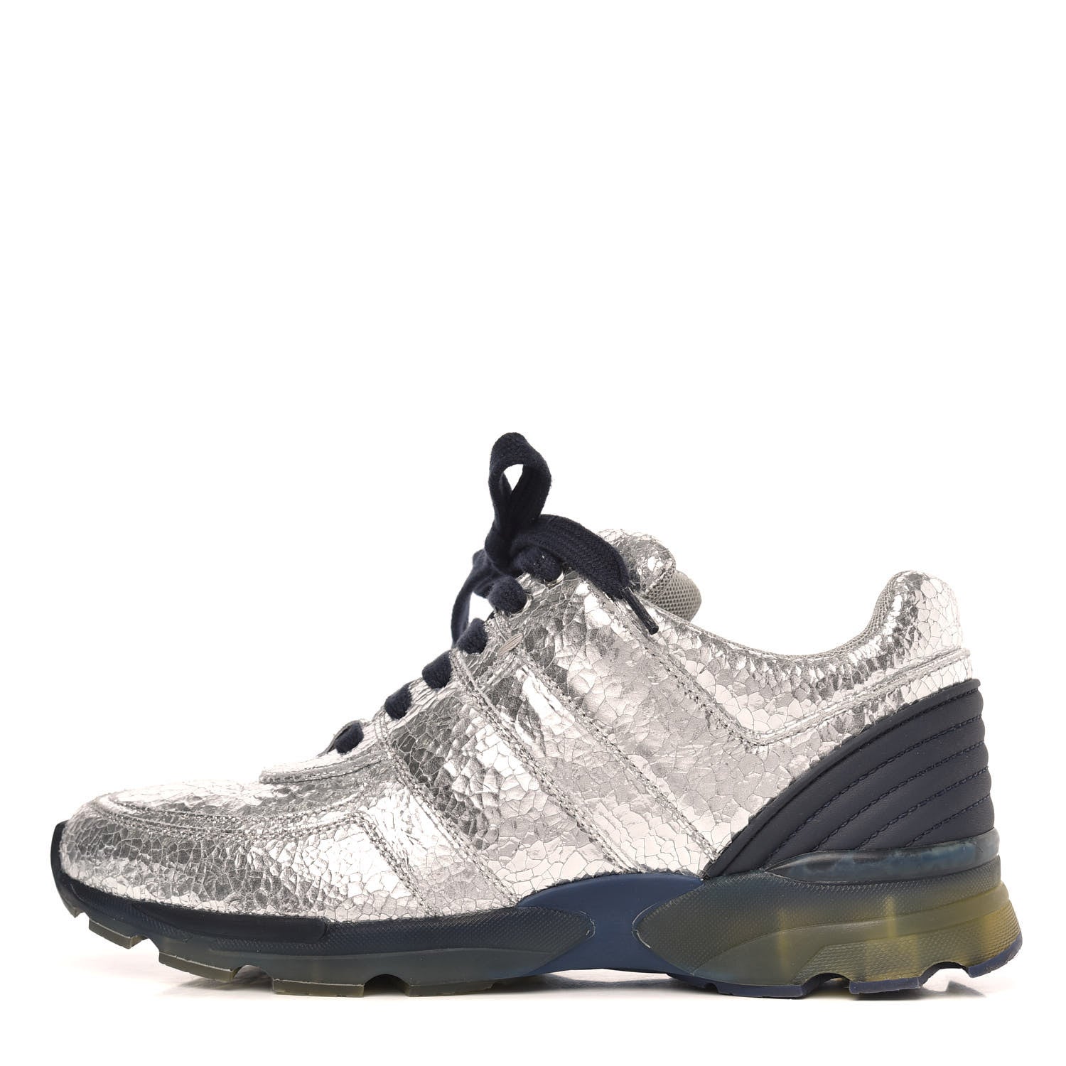 Chanel Metallic Crackled Calfskin CC Sneakers 39 Silver 1 of 9