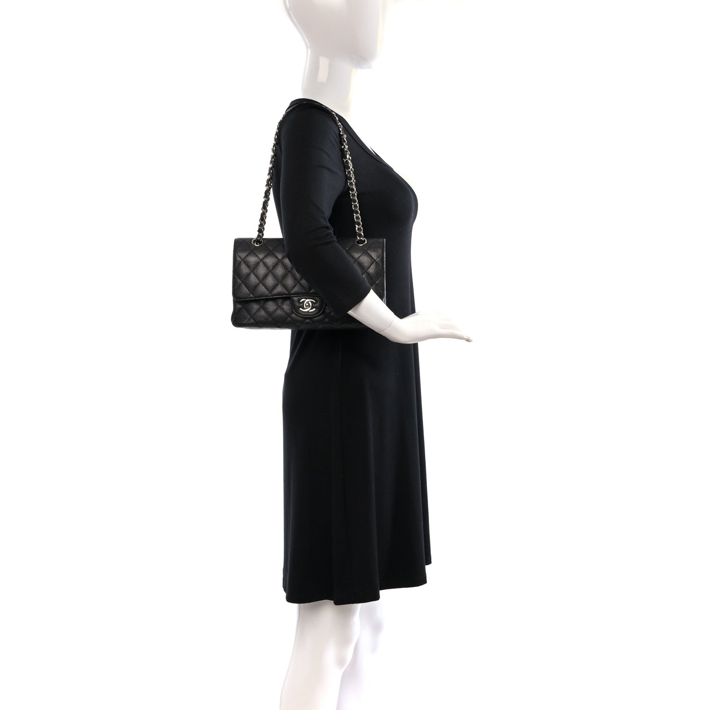 Caviar Quilted Medium Double Flap Black
