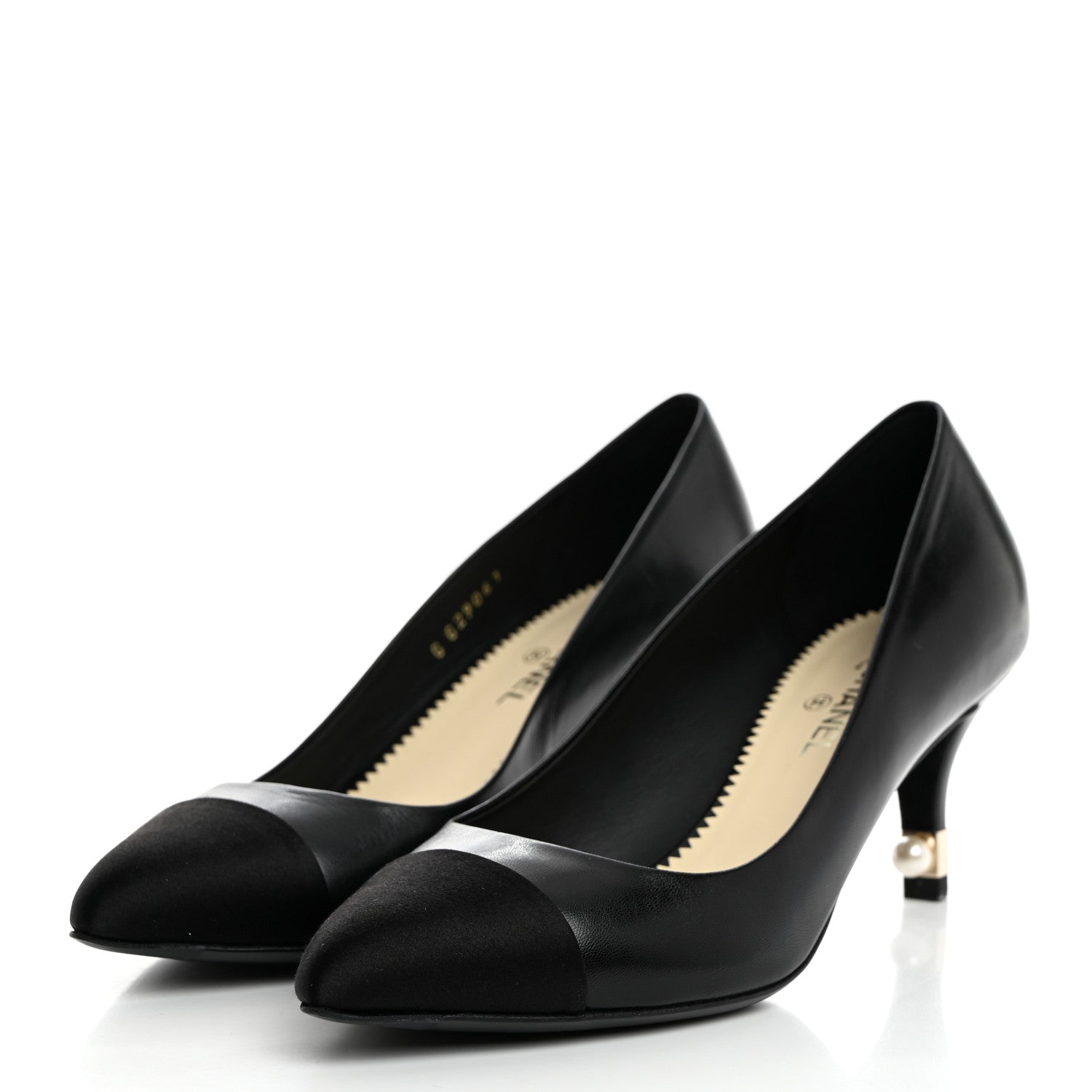 Chanel Lambskin Grosgrain Pearl Cap Toe Pumps 37 Black 3 of 8