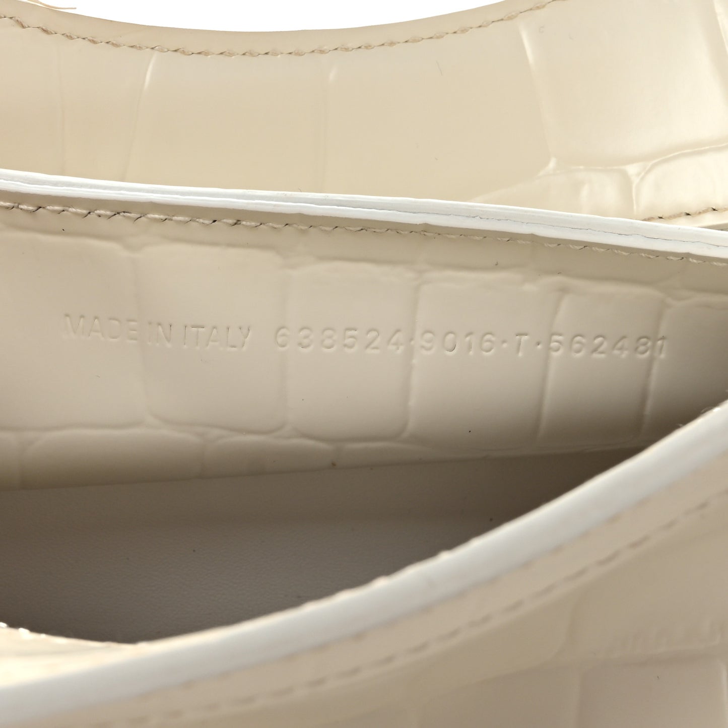 Semi Shiny Calfskin Crocodile Embossed Neo Classic Silver Hardware Nano City Crossbody White