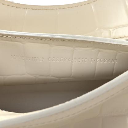 Balenciaga Semi Shiny Calfskin Crocodile Embossed Neo Classic Silver Hardware Nano City Crossbody White 6 of 15