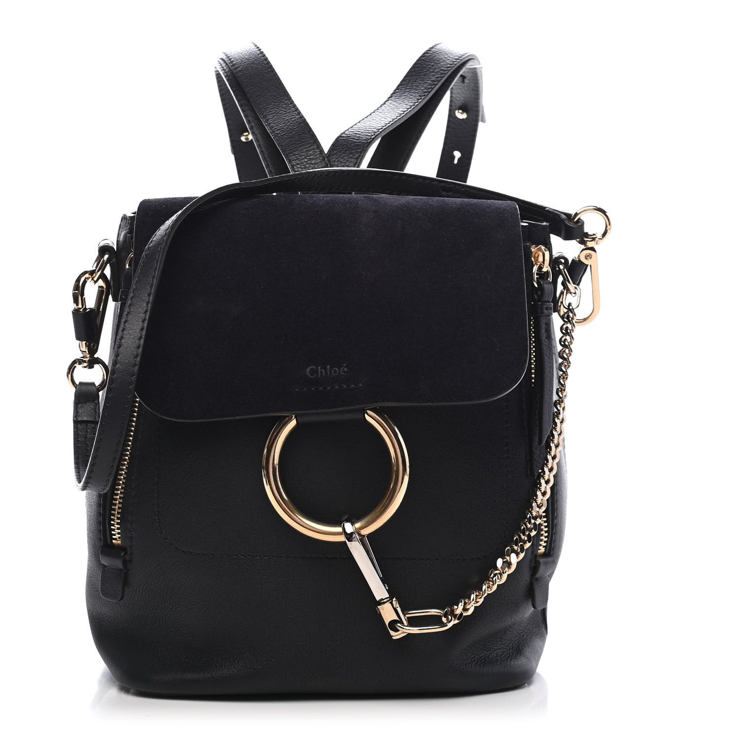 Suede Calfskin Small Faye Backpack Black