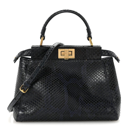 Fendi Python Shiny Nappa Mini Peekaboo Iconic Satchel Blue Jeans 1 of 17