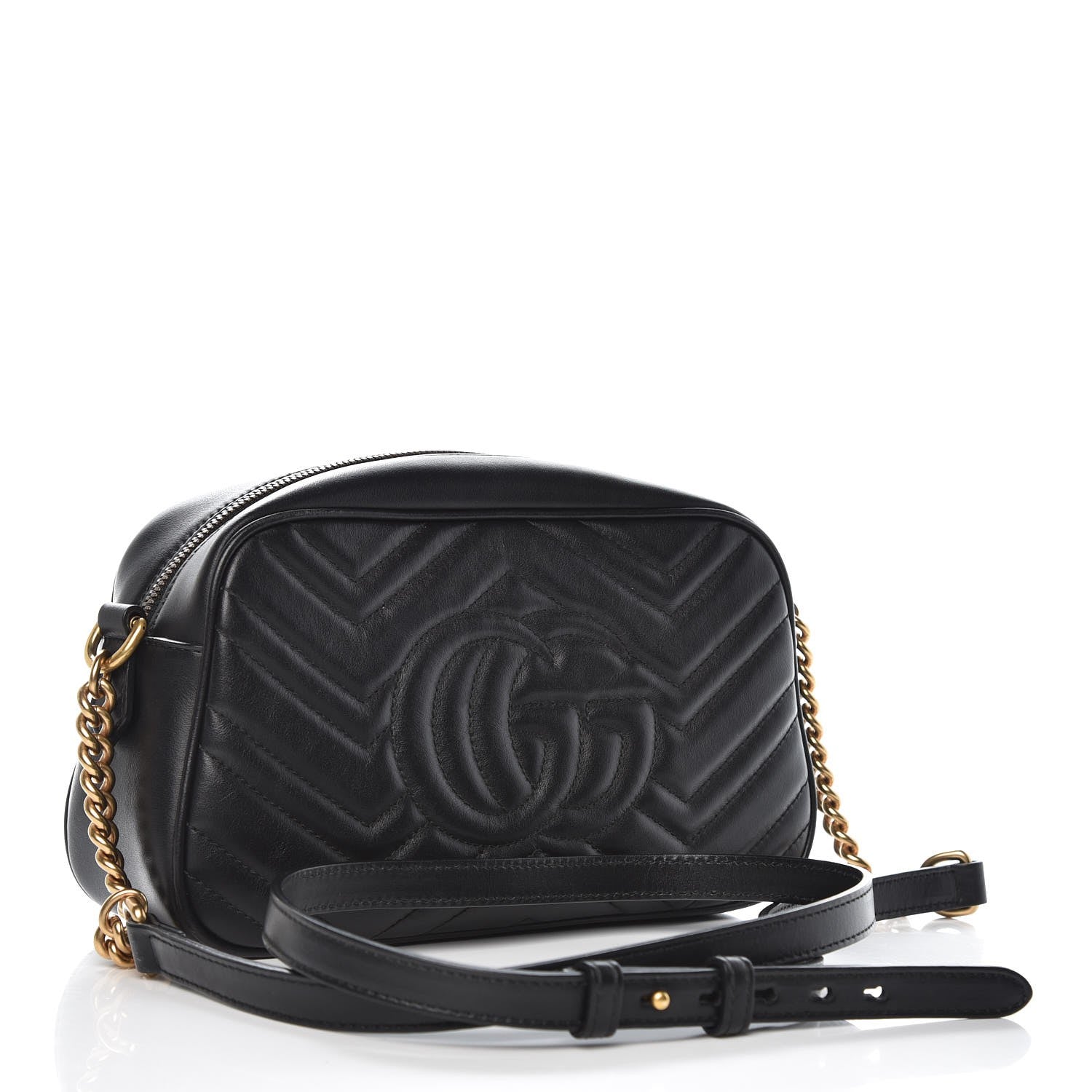 Gucci Calfskin Matelasse Small GG Marmont Chain Shoulder Bag Black 3 of 8