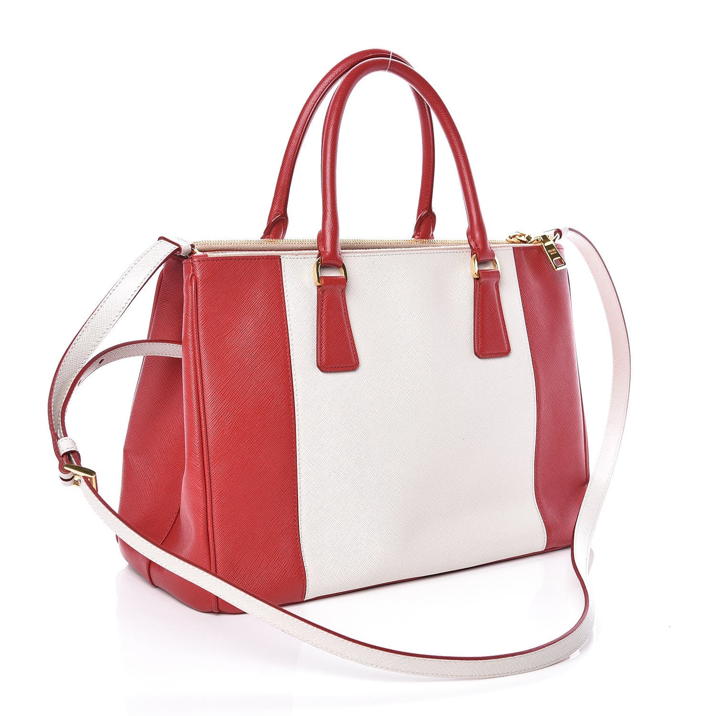 Saffiano Lux Colorblock Medium Galleria Double Zip Tote Fuoco Talco