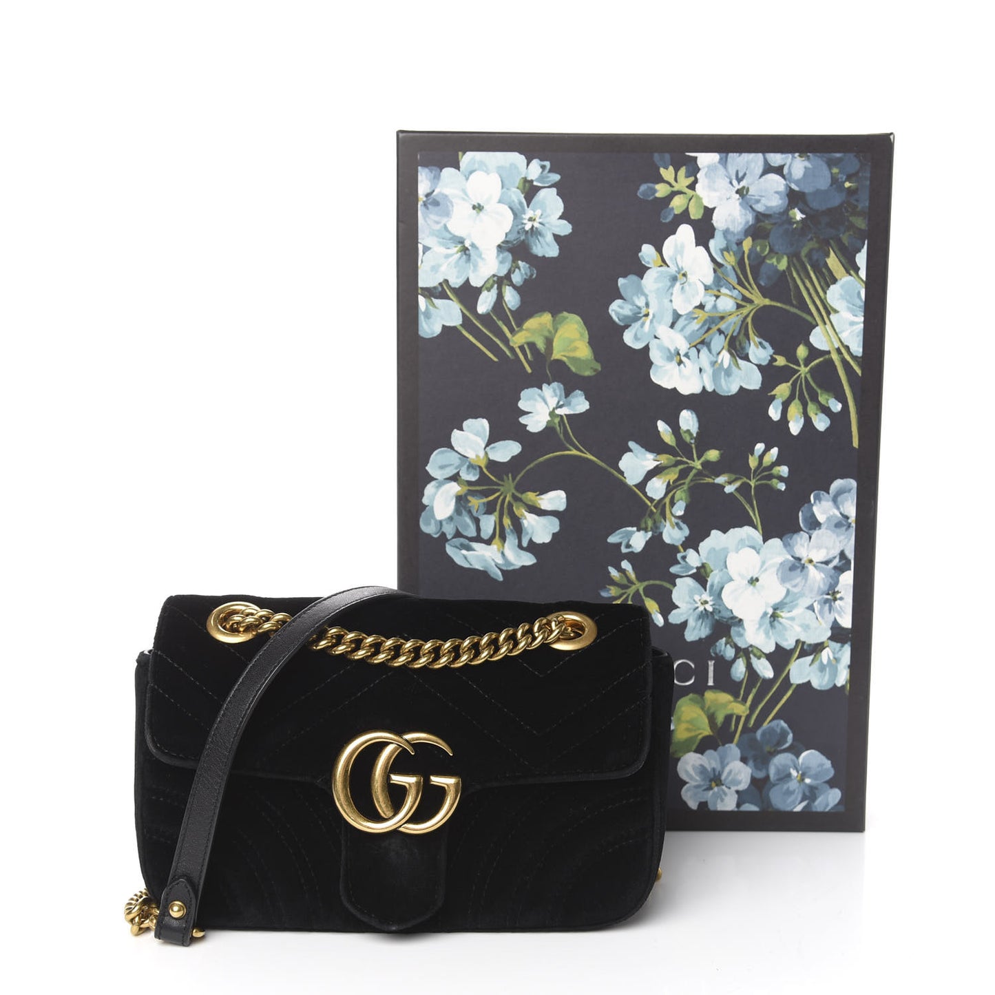 Velvet Matelasse Mini GG Marmont Shoulder Bag Black
