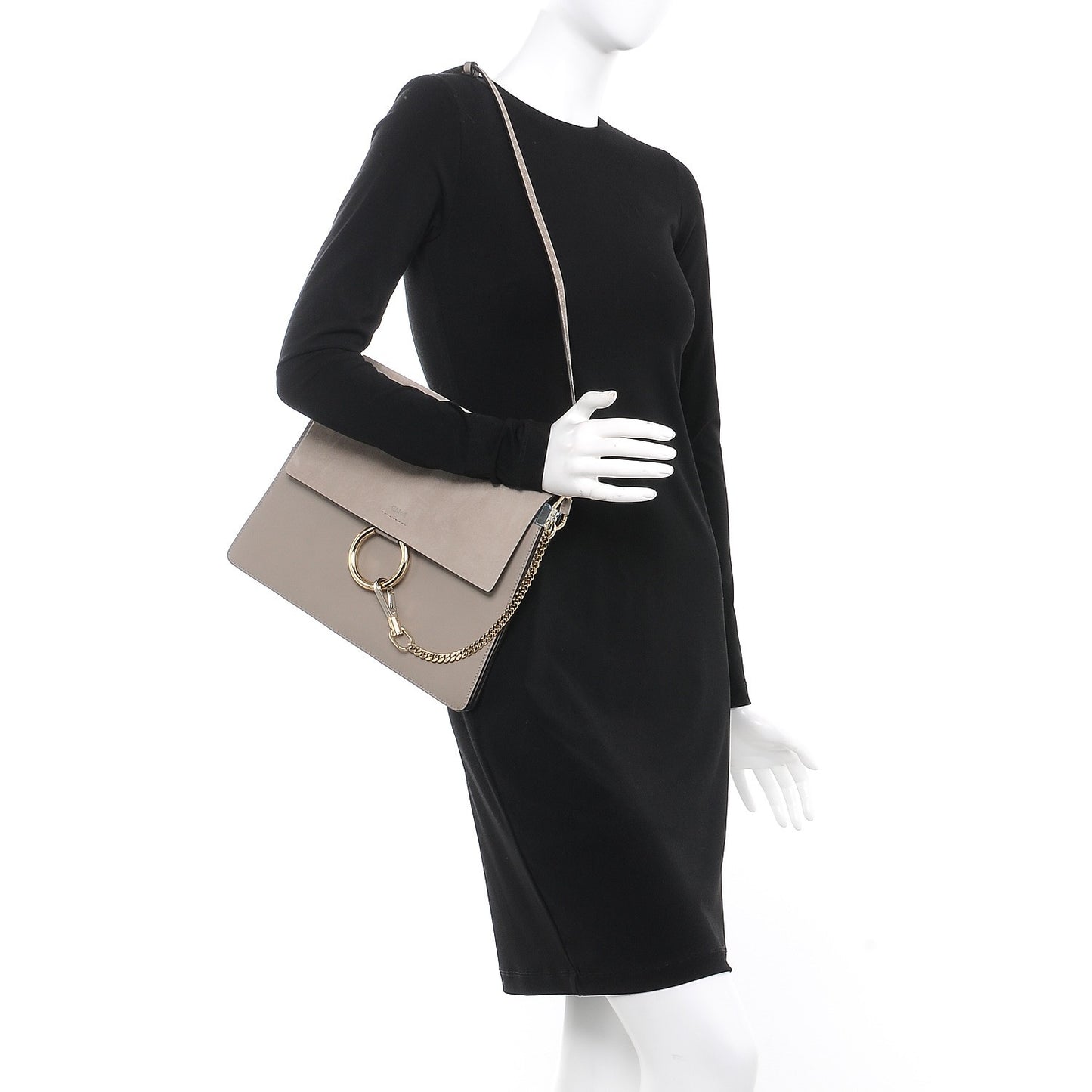 Calfskin Suede Medium Faye Shoulder Bag Motty Grey