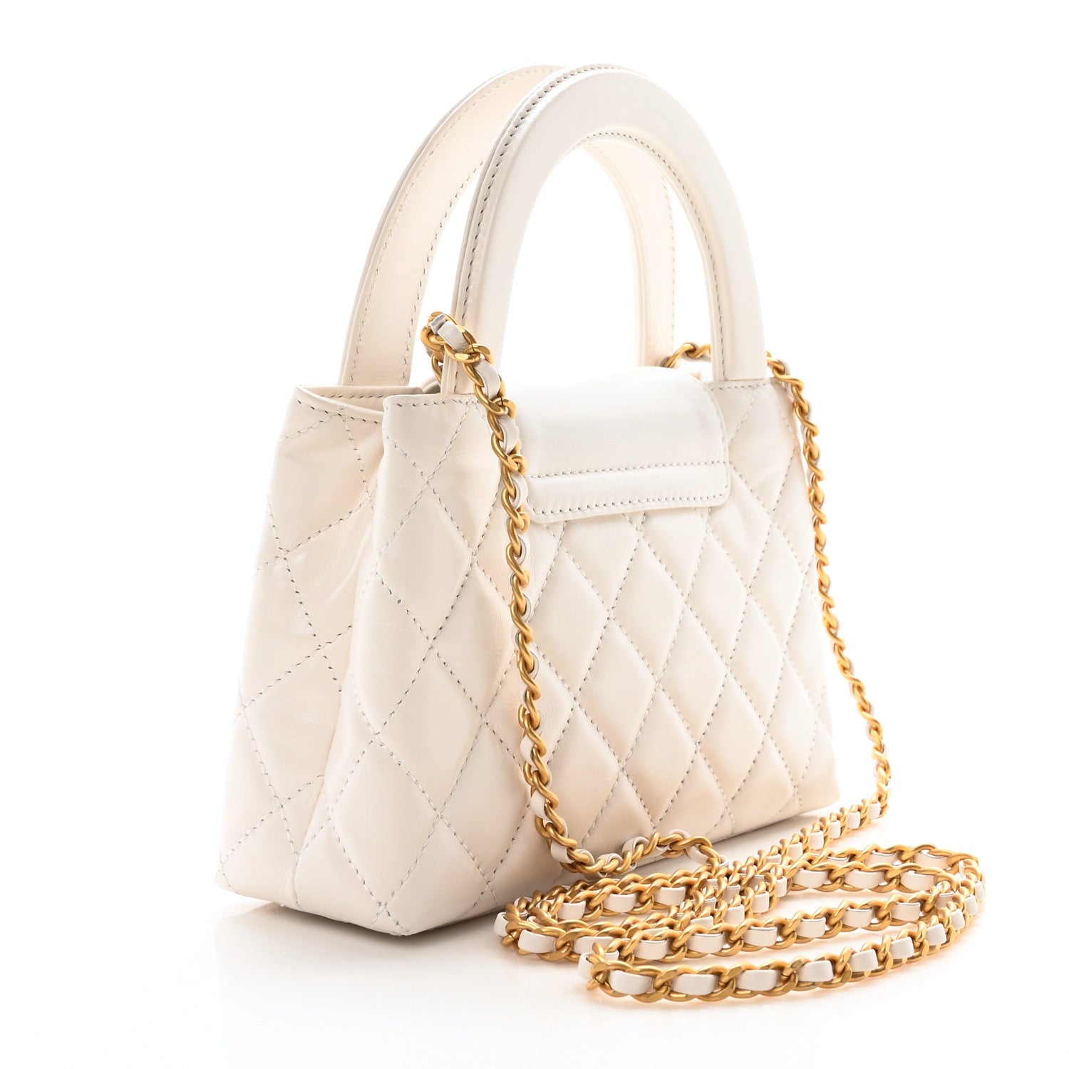 Chanel Shiny Aged Calfskin Quilted Nano Kelly Shopper White 3 of 10