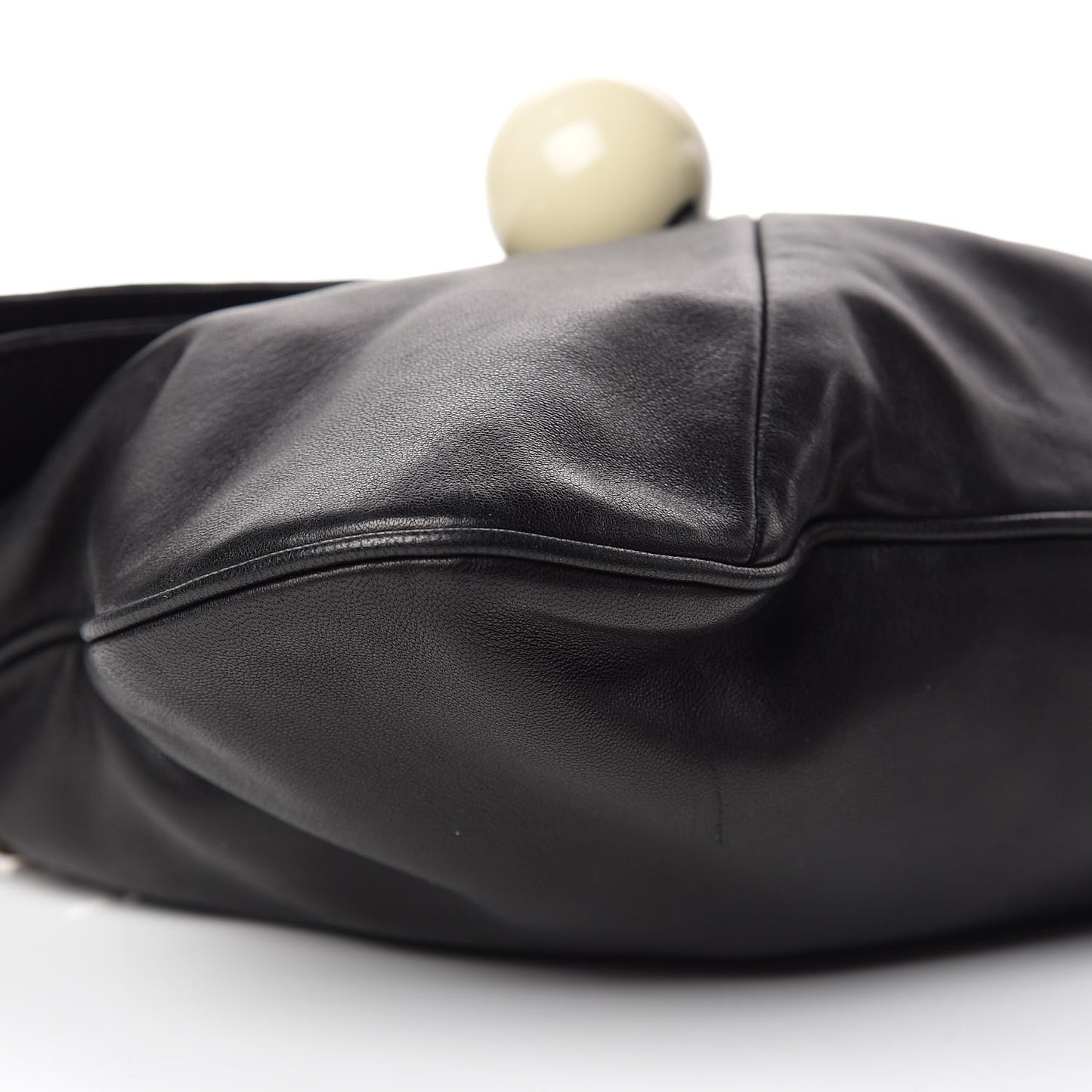 Lambskin Coco Ball Fold Over Bag Black