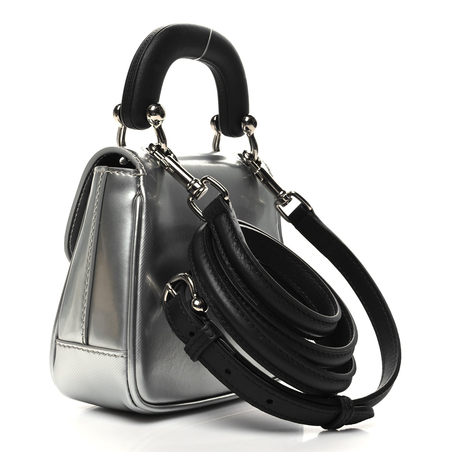 Metallic Trench Calfskin Mini DK88 Top Handle Bag Silver