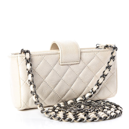 Chanel Metallic Calfskin Quilted Lucky Charms Mini Phone Holder Clutch Ivory 3 of 11