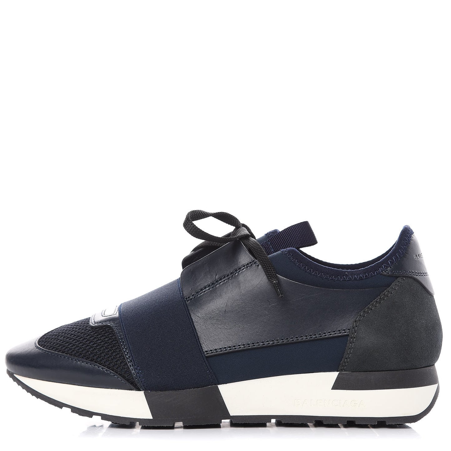 Mesh Calfskin Neoprene Suede Womens Race Runner Sneakers 38 Bleu Nuit
