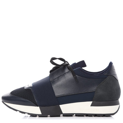 Balenciaga Mesh Calfskin Neoprene Suede Womens Race Runner Sneakers 38 Bleu Nuit 1 of 10
