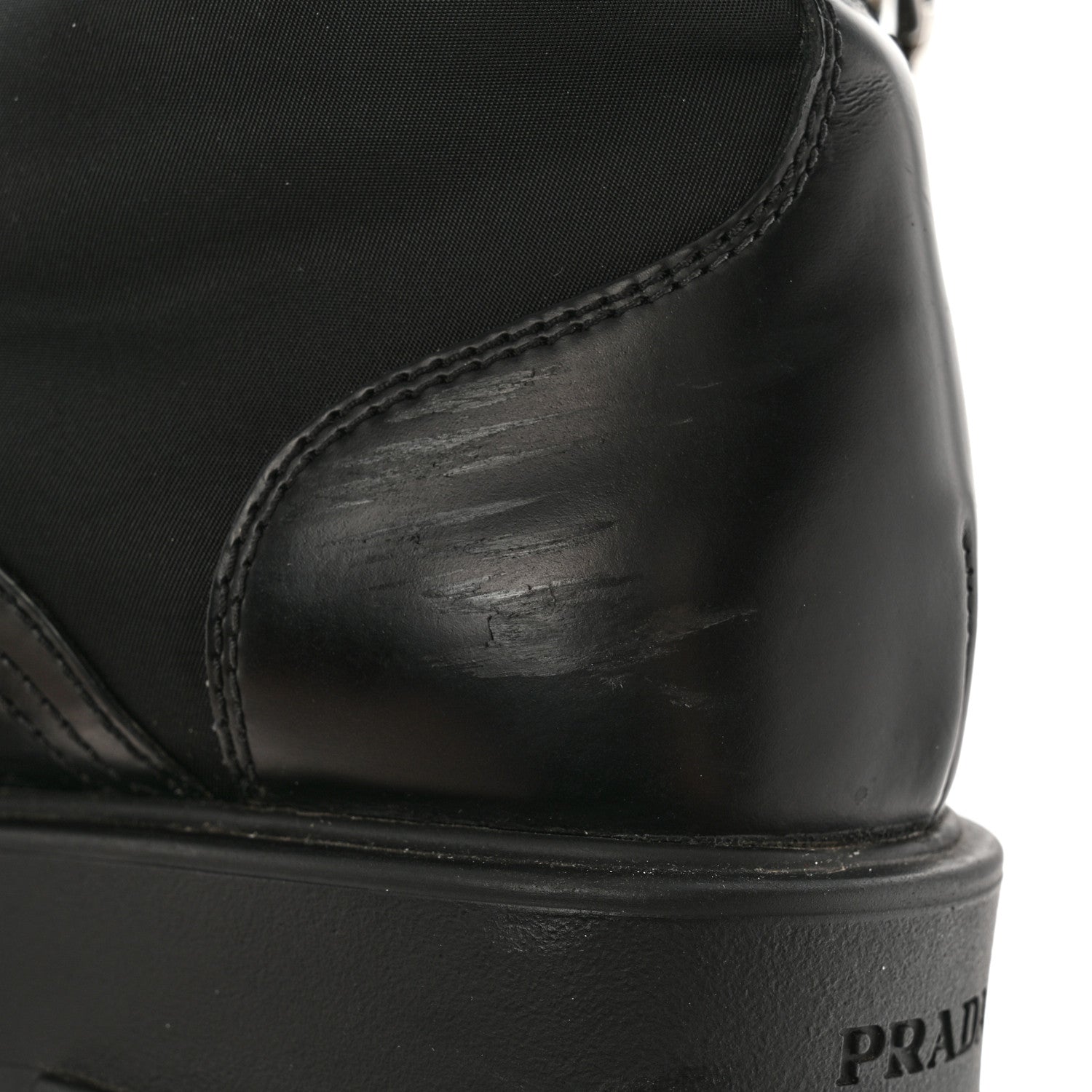 Prada Spazzolato Rois Nylon Metal Triangle Logo Monolith Pouch Pocket 55mm Boots 39 Black 9 of 12