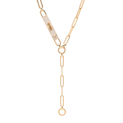 Hermes 18K Yellow Gold Diamond Pave PM Kelly Chaine Lariat Necklace ST 1 of 4