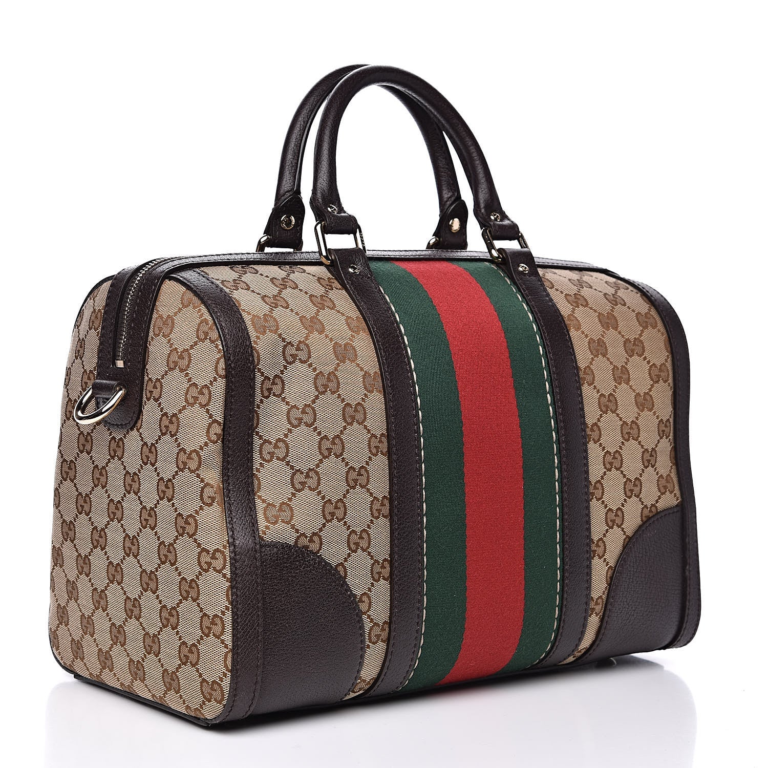 Gucci Monogram Vintage Web Medium Webby Bee Boston Dark Brown 3 of 11