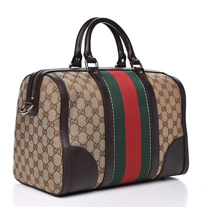 Gucci Monogram Vintage Web Medium Webby Bee Boston Dark Brown 3 of 11