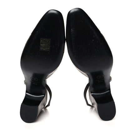 Chanel Calfskin Crocodile Embossed Patent Cap Toe CC Slingback Pumps 39.5 Chocolate Black 5 of 8