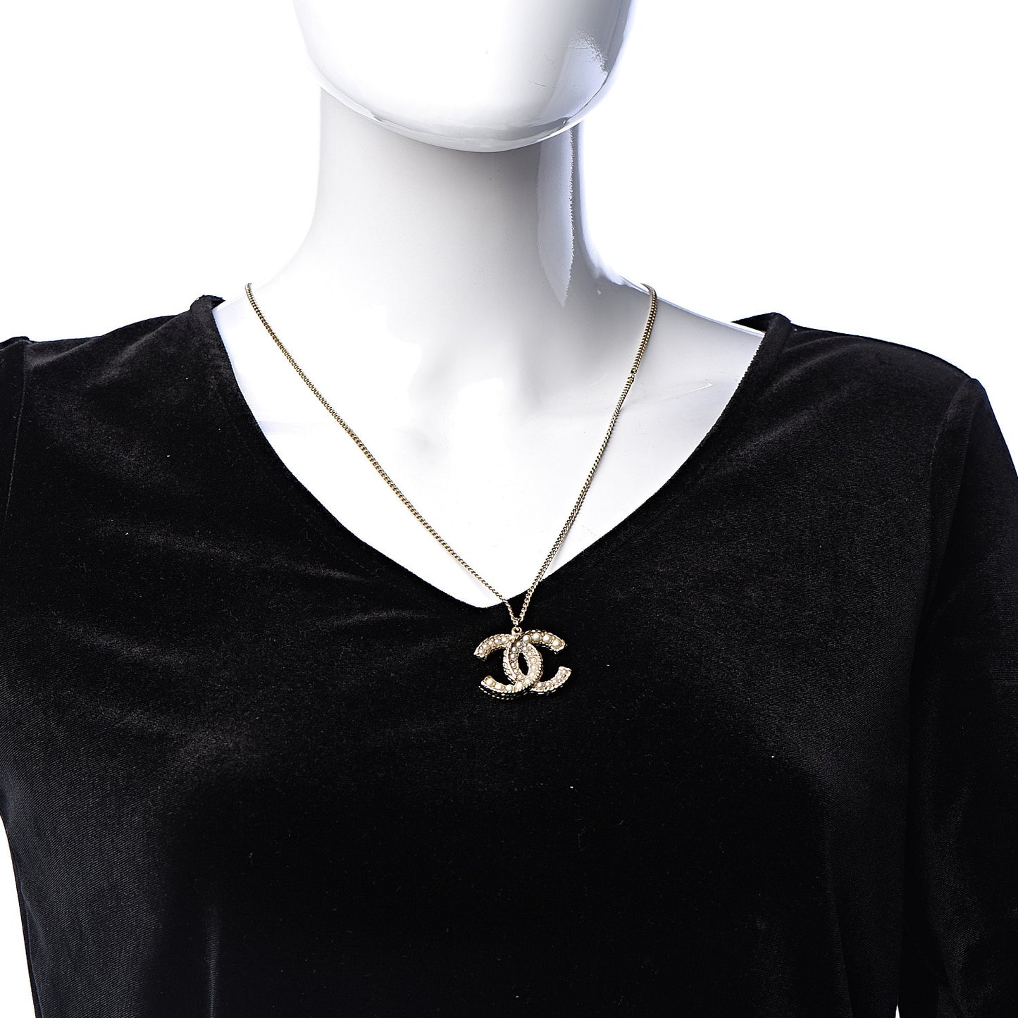 Pearl CC Pendant Necklace Gold