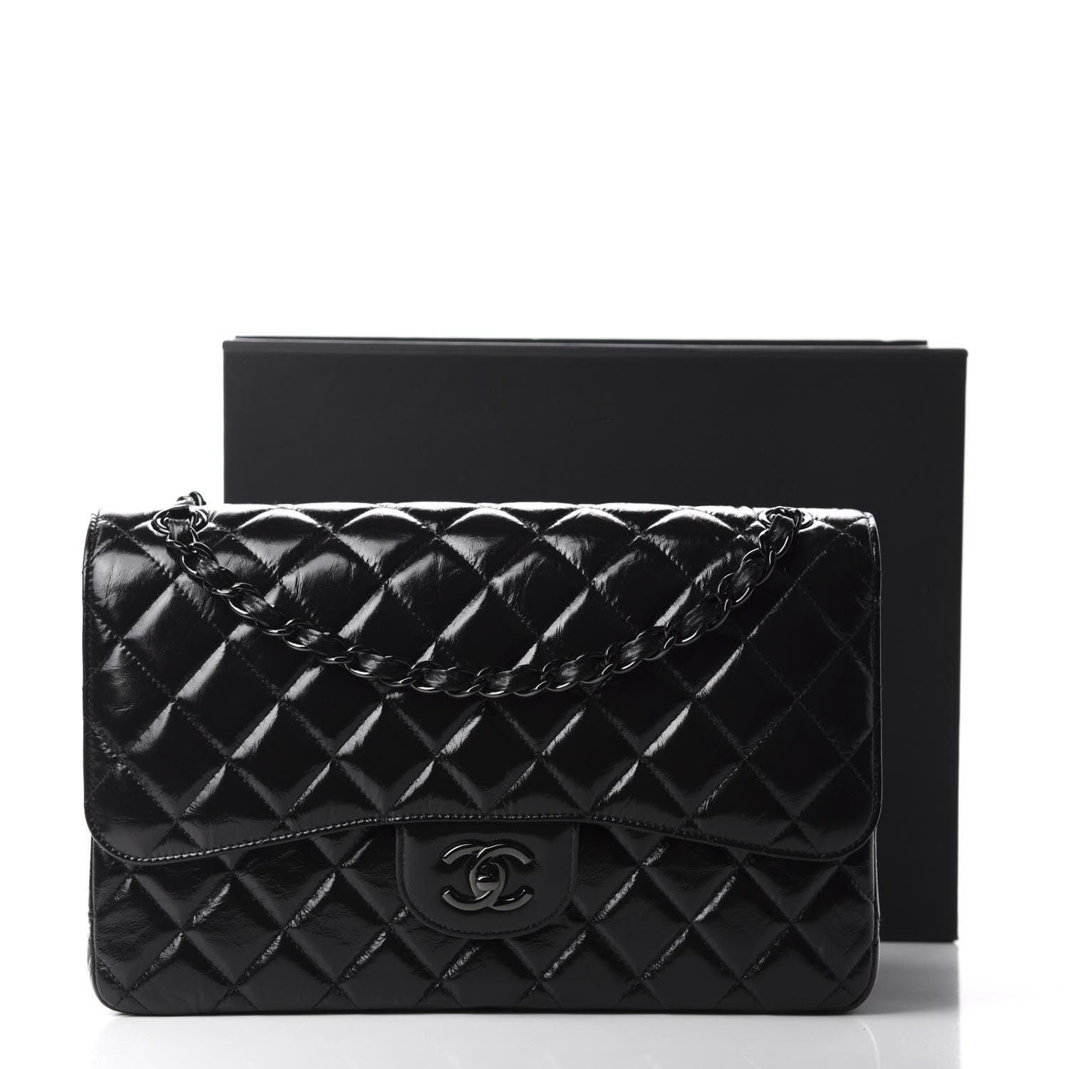 Chanel Shiny Distressed Calfskin Quilted Jumbo Double Flap So Black 11 of 11
