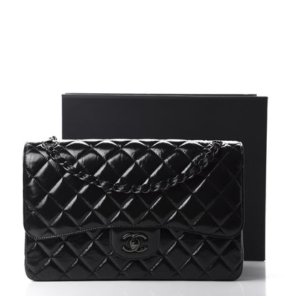 Chanel Shiny Distressed Calfskin Quilted Jumbo Double Flap So Black 11 of 11