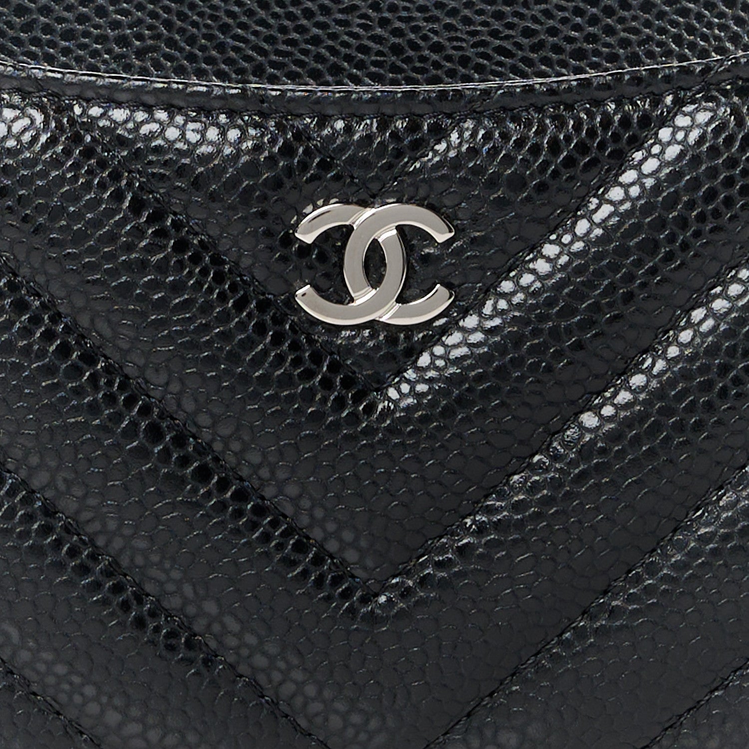 Chanel Caviar Chevron Quilted Zip Pouch Black 8 of 10