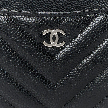 Chanel Caviar Chevron Quilted Zip Pouch Black 8 of 10