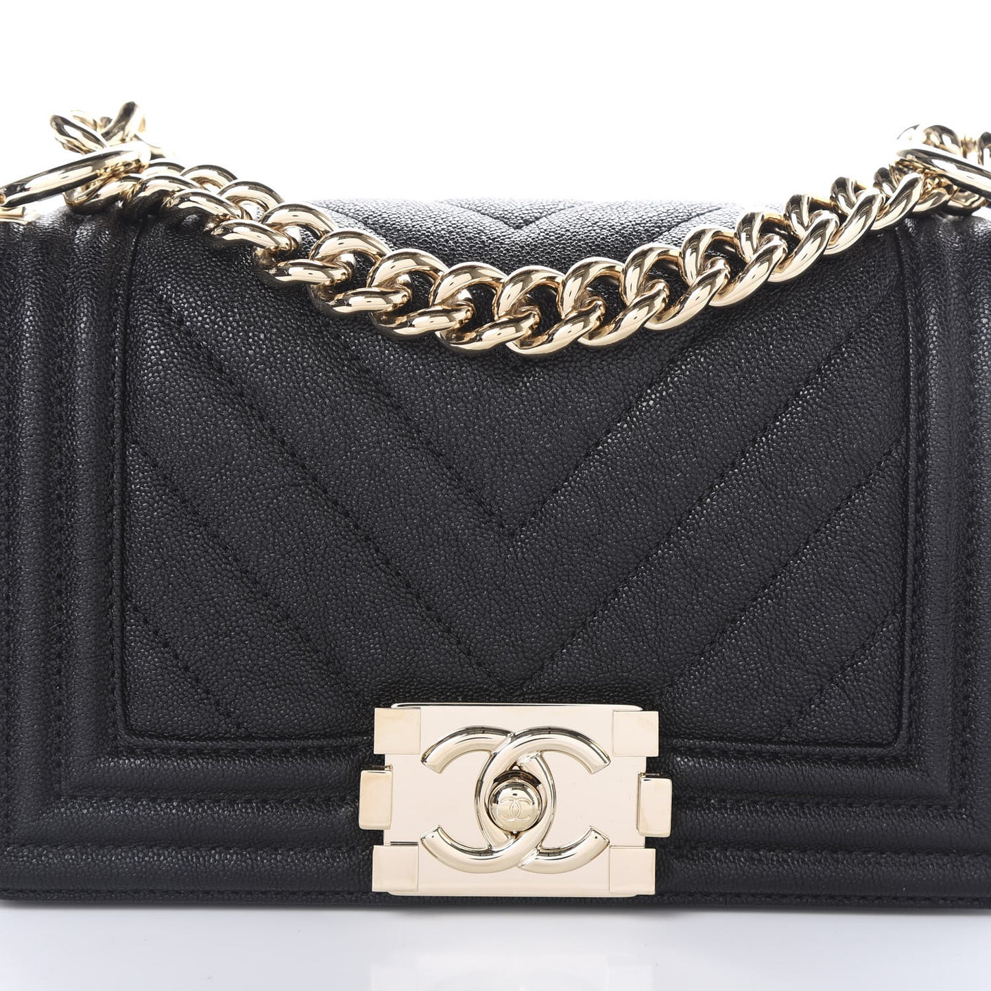 Iridescent Caviar Chevron Quilted Small Boy Flap Black