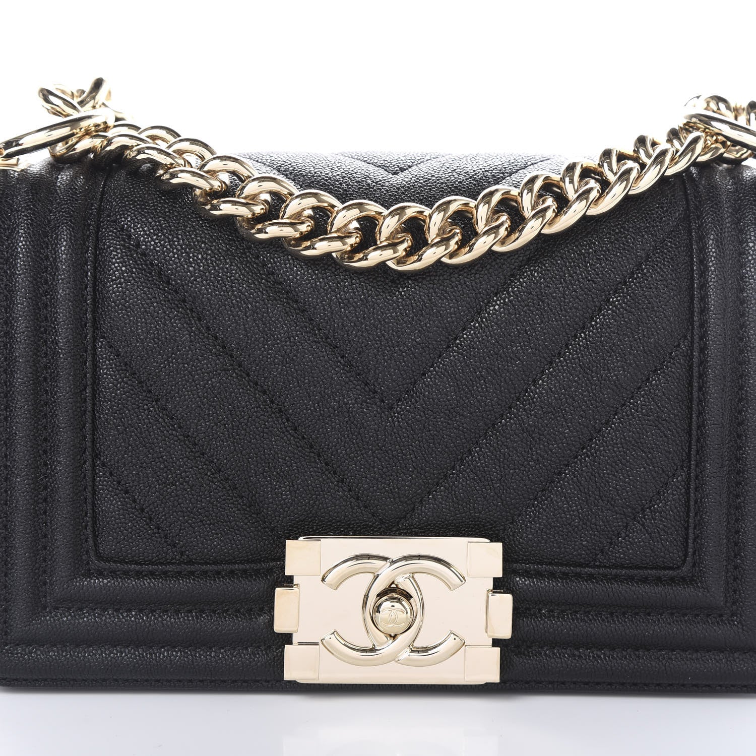 Chanel Iridescent Caviar Chevron Quilted Small Boy Flap Black 7 of 10