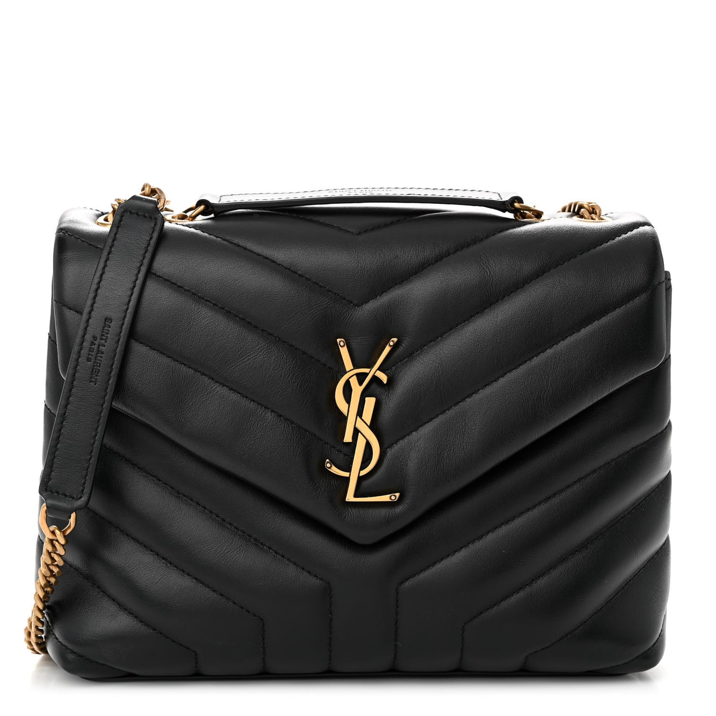 Calfskin Y Quilted Monogram Small Loulou Chain Satchel Black