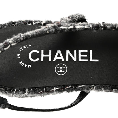 Chanel Tweed Corduroy Cap Toe Slingback Flats 41 Grey Black 6 of 8