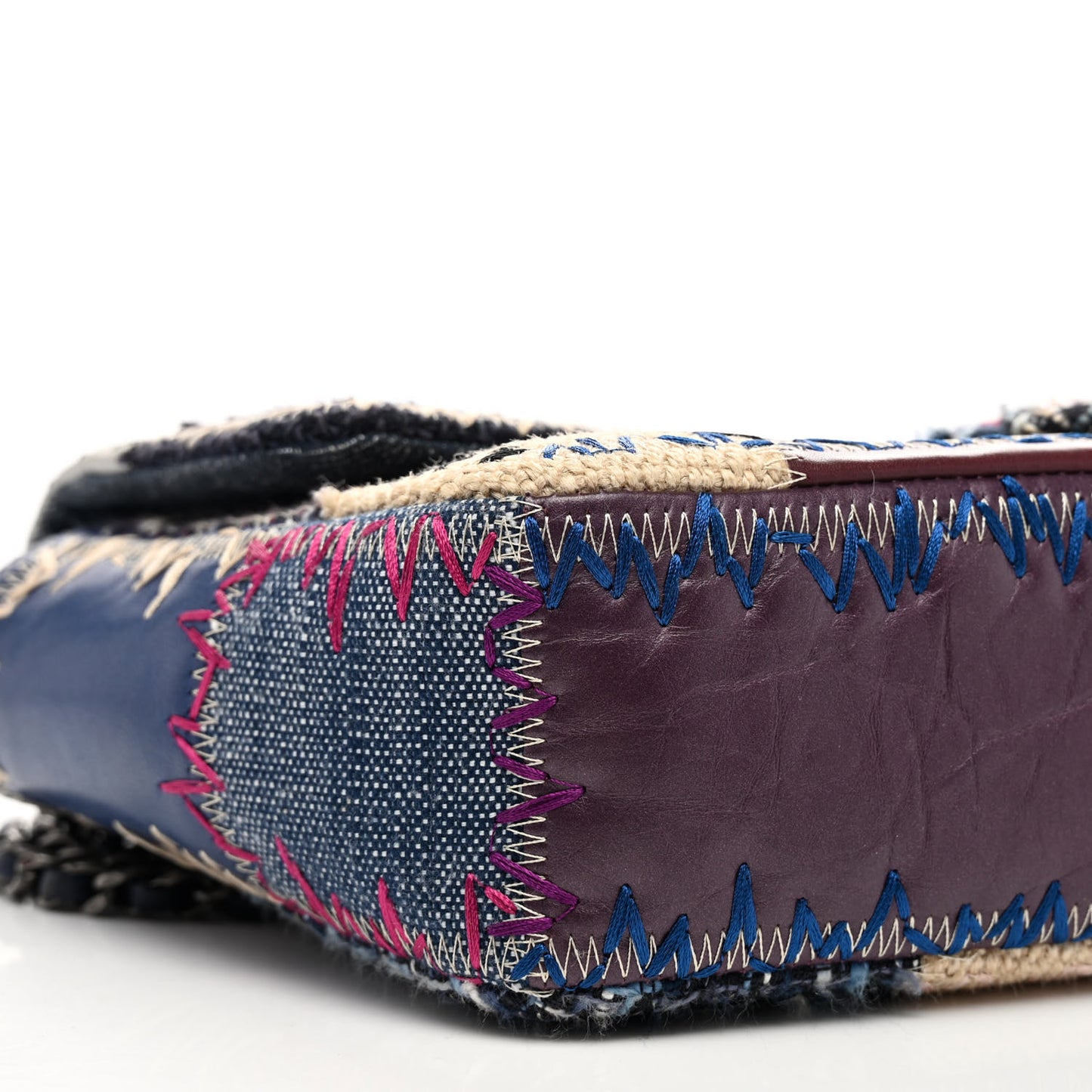 Denim Tweed Patchwork Jumbo Single Flap Multicolor