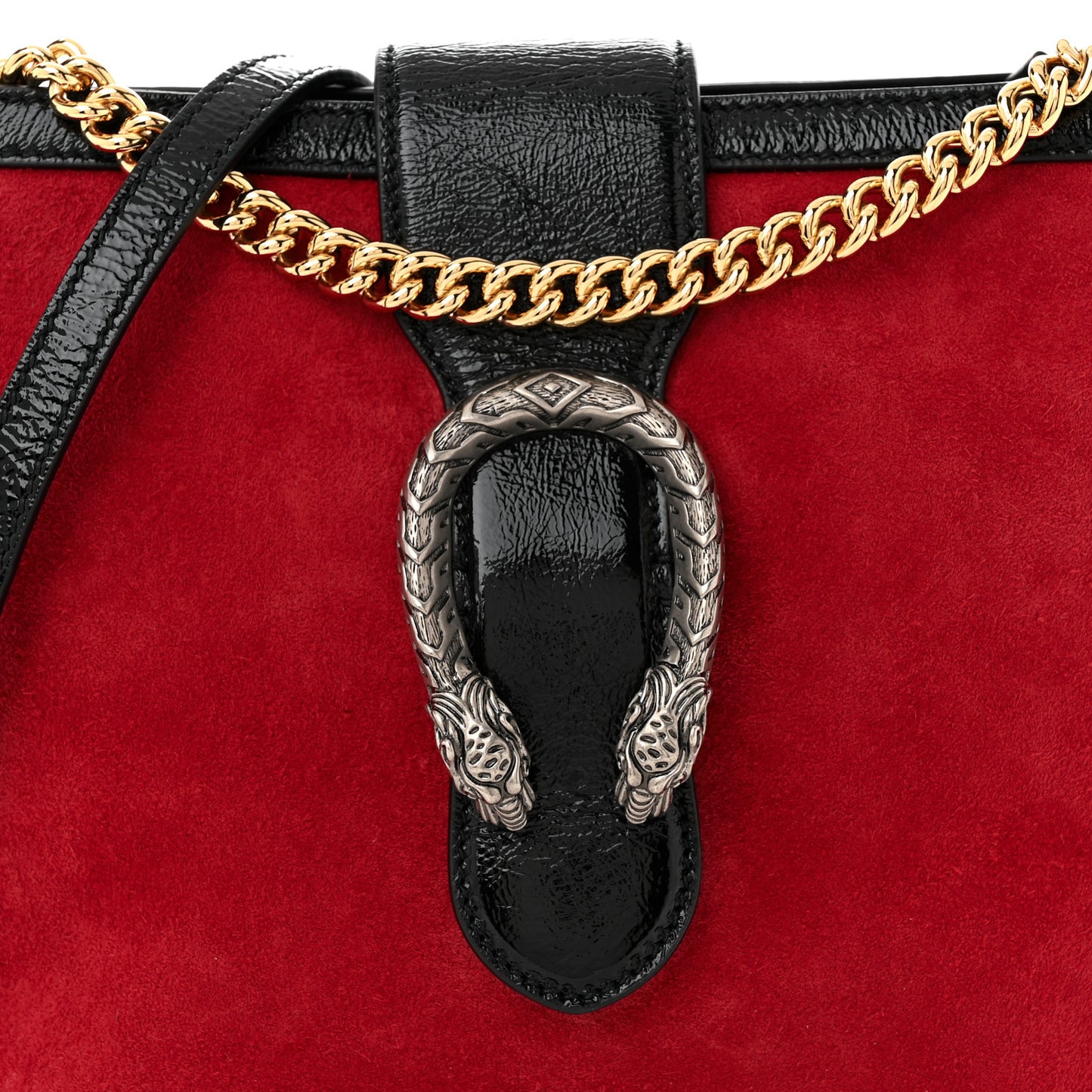 Suede Patent Medium Dionysus Bucket Bag Red