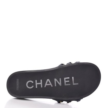 Chanel Satin Chain Slides Sandals Flats 37 Marine 9 of 11