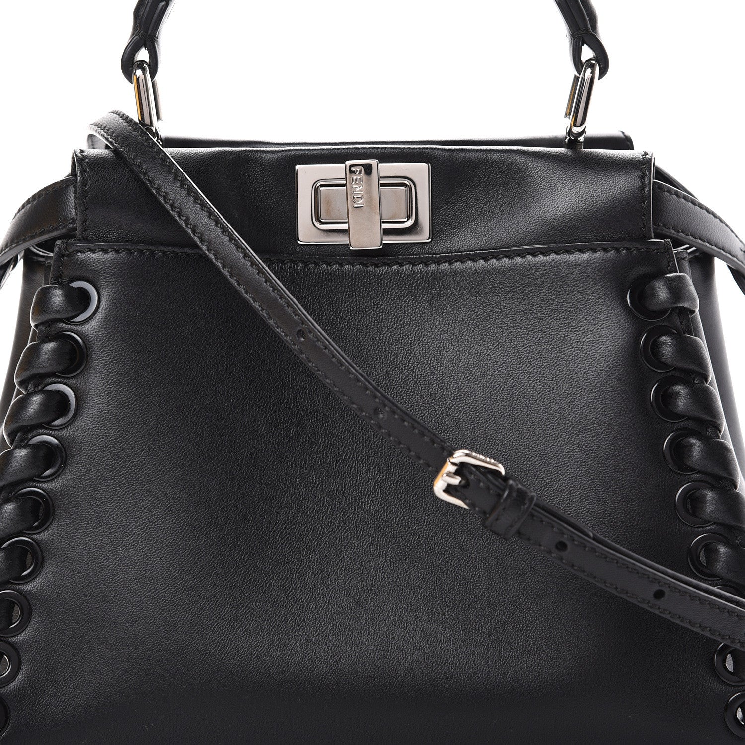 Fendi Nappa Lace Up Mini Peekaboo Iconic Satchel Black 9 of 14