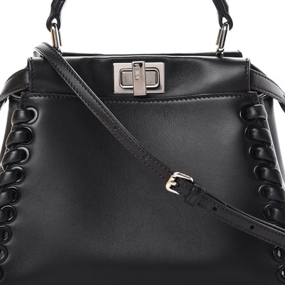 Fendi Nappa Lace Up Mini Peekaboo Iconic Satchel Black 9 of 14