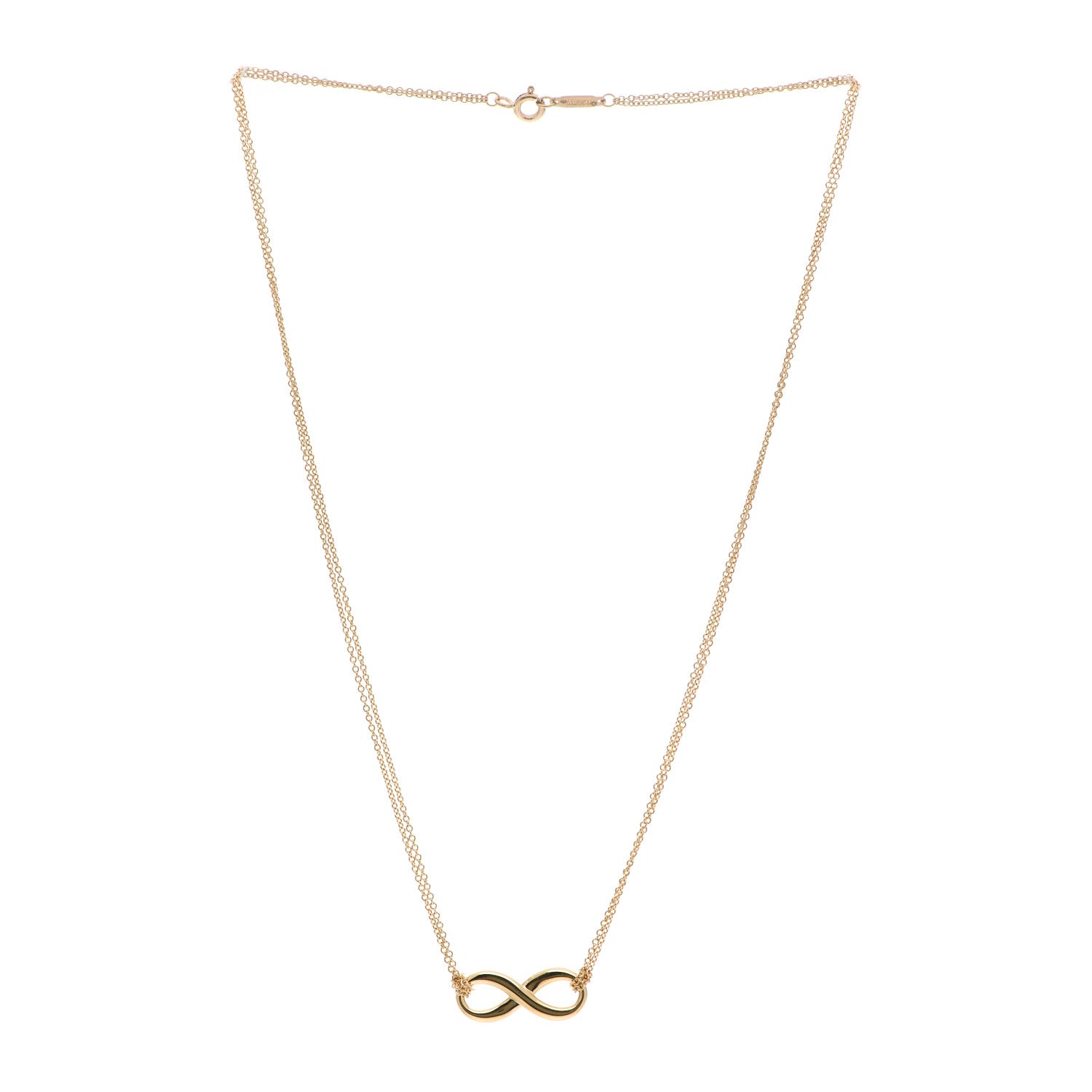 Tiffany 18K Yellow Gold Infinity Double Chain Pendant Necklace 3 of 6