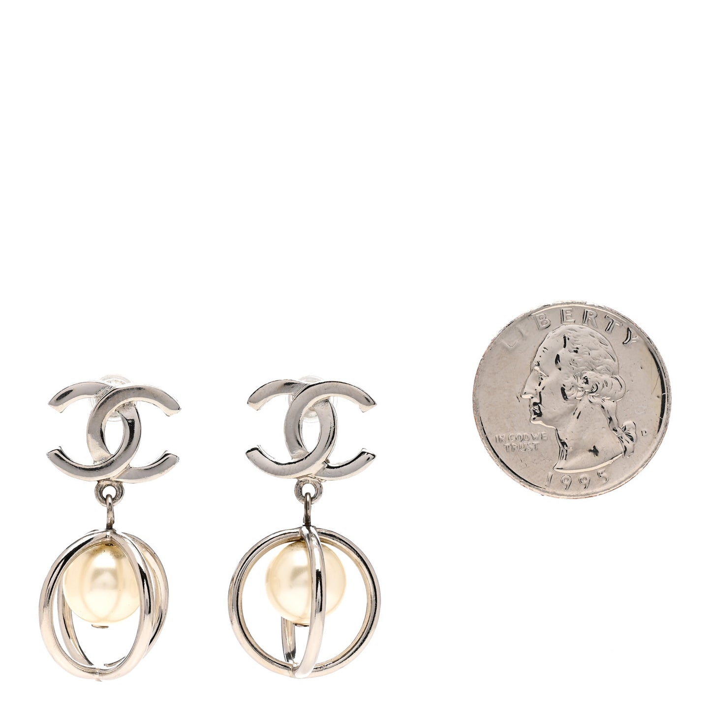 Pearl CC Drop Earrings Silver