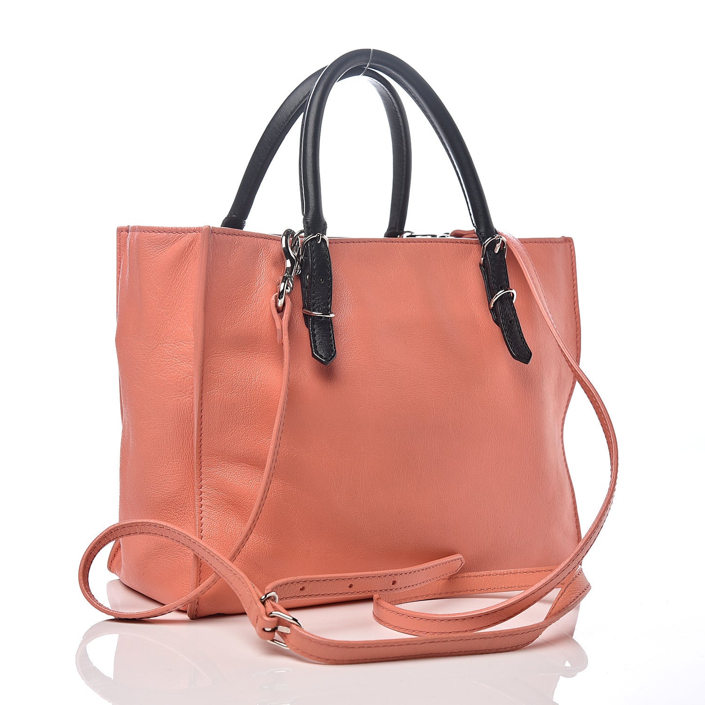 Veau Souple Bi-Color Papier Mini A4 Zip Around Tote Rose Azalee Black