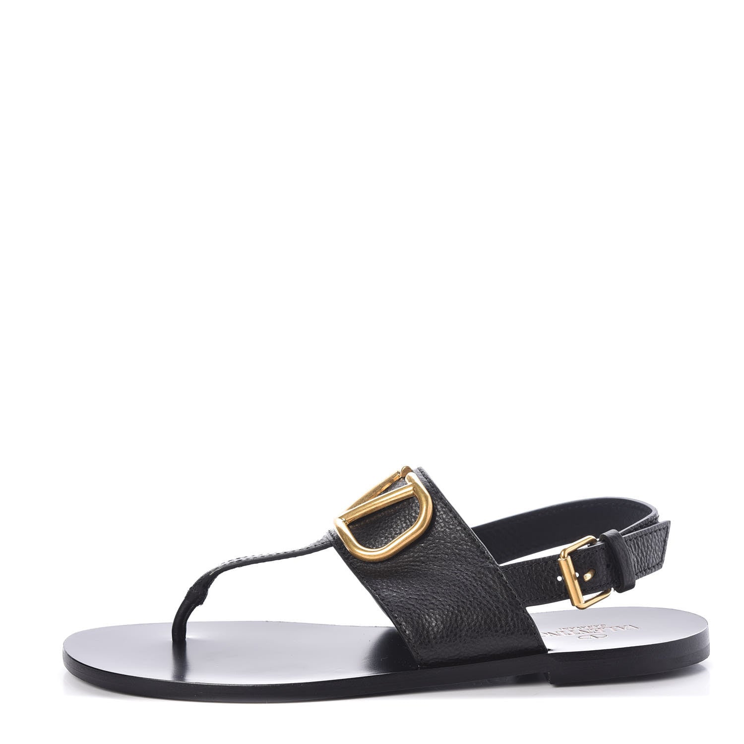 Valentino Garavani Grainy Cowhide Vlogo Slingback Flat Thong Sandals 39.5 Black 1 of 7