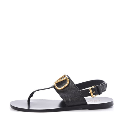 Valentino Garavani Grainy Cowhide Vlogo Slingback Flat Thong Sandals 39.5 Black 1 of 7