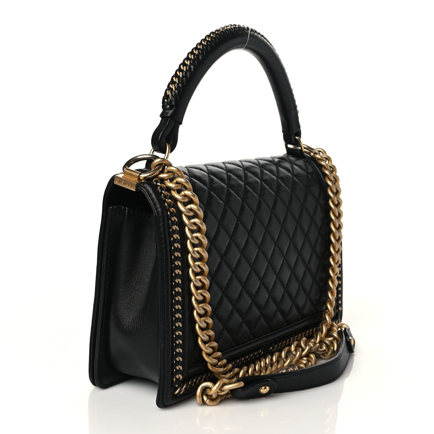 Calfskin Quilted New Medium Boy Top Handle Flap Black