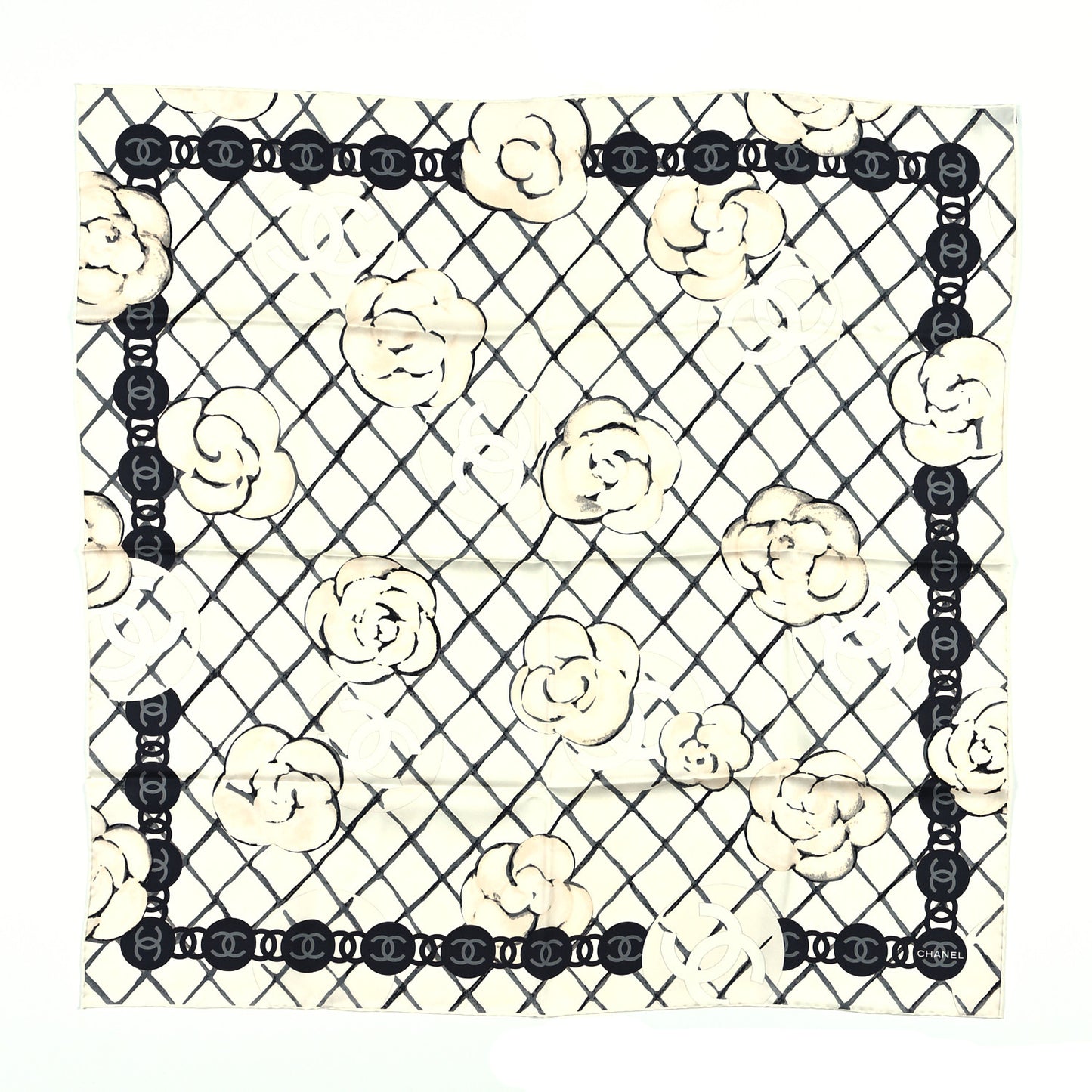 Silk Camellia CC Square Scarf Ivory
