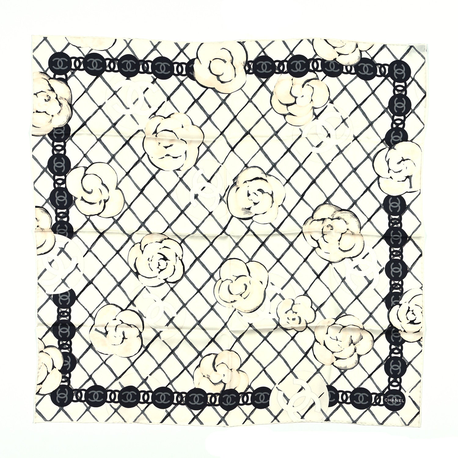 Chanel Silk Camellia CC Square Scarf Ivory 1 of 4
